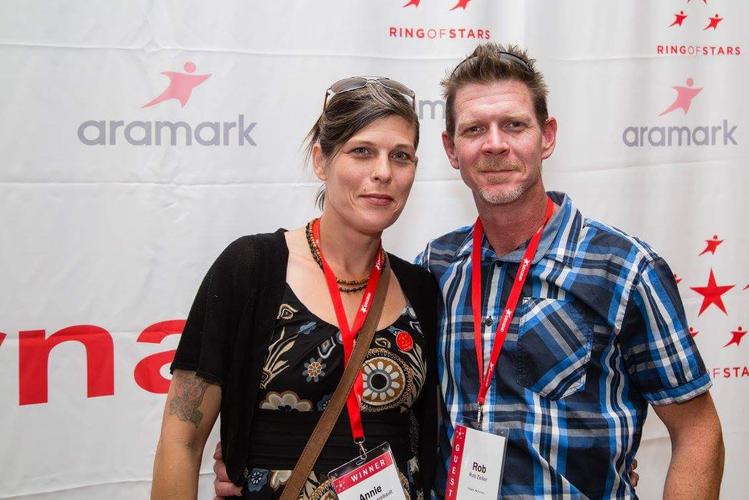 <p>Annie Archambault, pictured with her partner Rob, at the Aramark Ring of Stars celebrations in Phoenix, AZ.</p>
